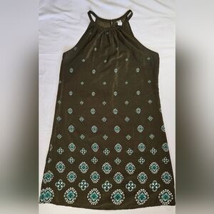Old Navy Womens Olive Green And Blue Design Pull On Slip Dress Size Small